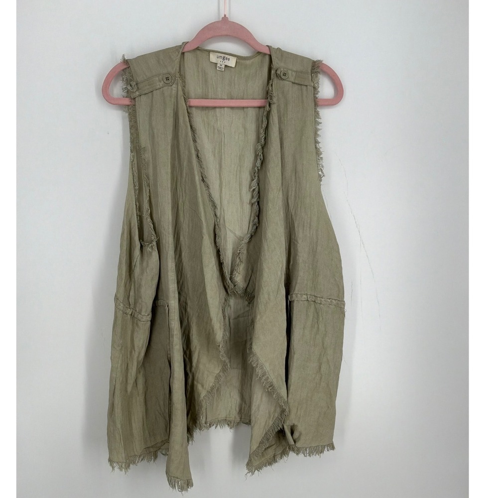 Umgee USA Olive Green Frayed Open Front Drape Vest C0161 Womens Size Medium